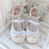 LBSFY  -  Japanese Style Lolita Cosplay Shoes Sweet Victorian Girl Elegant Tea Party Princess Round Head Bow Pearl Lace Middle Heel Shoes
